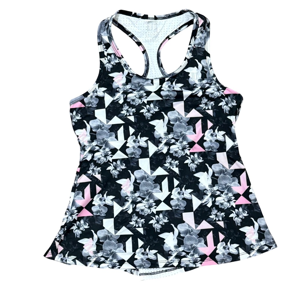 Eleven by Venus Williams Tennis Tank Top Floral Geometric Racerback Small Black